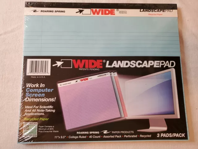 Legal Pad Landscape Assorted 3 Pads 11 X 9.5