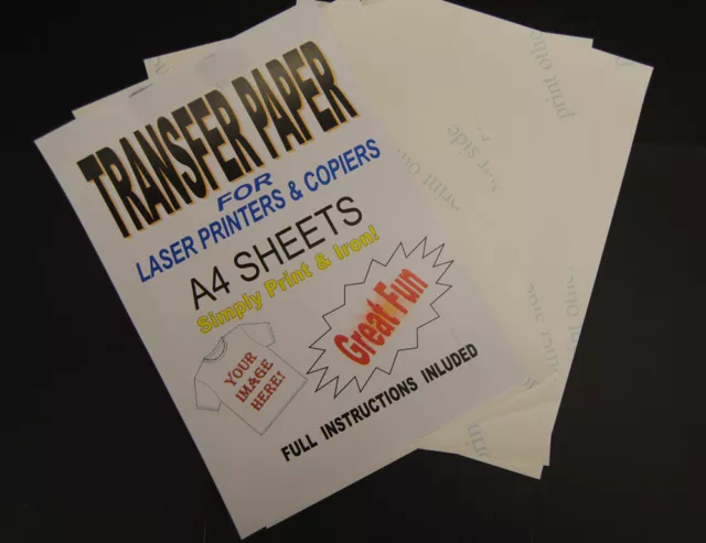 30 x feuilles de papier transfert thermique T-shirt laser et copieur A4 pour tissus légers