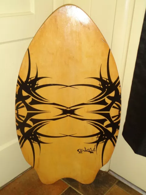 Vtg Aged Wood Skimboard Skim Lizard Tribal Tiki Style Design