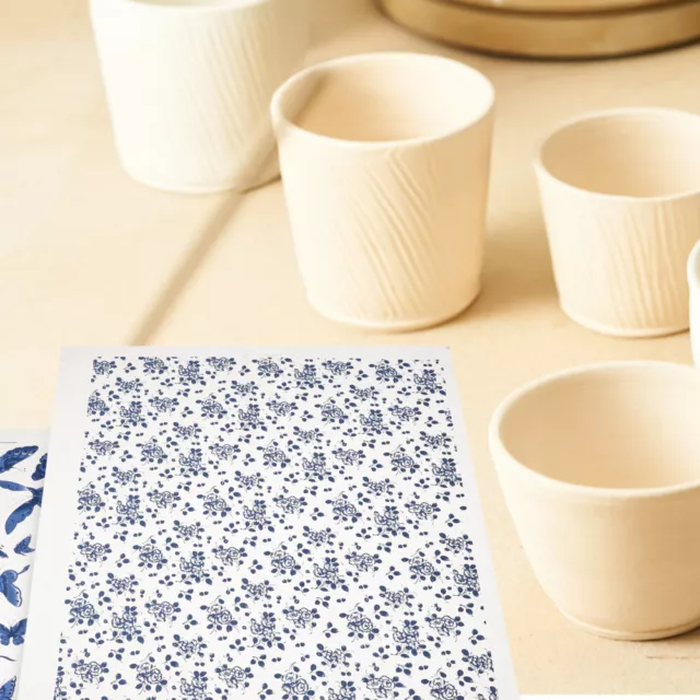 2 Sheets Paper Blue and White Stickers Ceramic Decal Underglaze for Ceramics 2