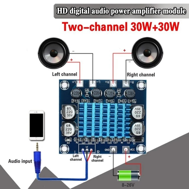 TPA3110 XH-A232 30W + 30W Scheda amplificatore di potenza audio stereo digale a 2.0 canali DC 8-26V 3A 12V 24V Scheda di alesatura a doppio canale  502