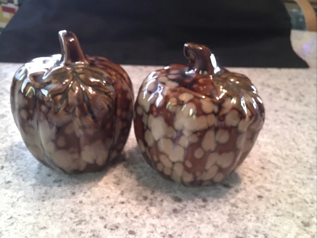 Glazed Porcelain Fall Orange & Brown Speckled Ceramic Pumpkin 4”x 3”