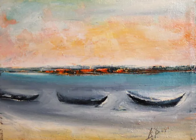 Expresionist Seascape Boats 2007 pintura al óleo firmada