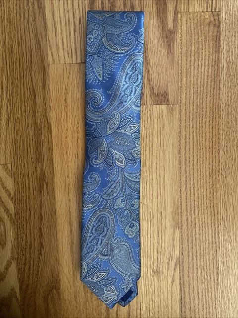 David Donahue Mens 100% Silk Italy Blue Paisley Tie