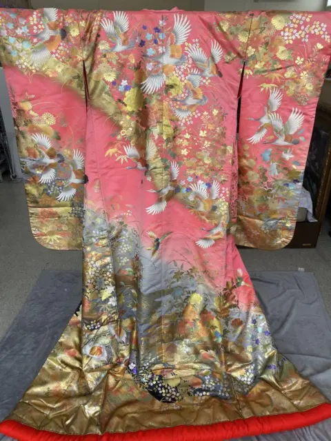 Japanese used Iro uchikake KIMONO traditional bridal dress Pure Silk Pink