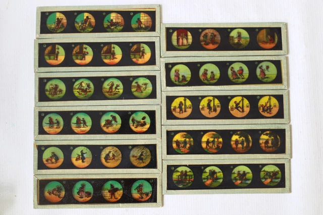 Coffret 12 plaques de verre Ernst Plank pour lanterne magique