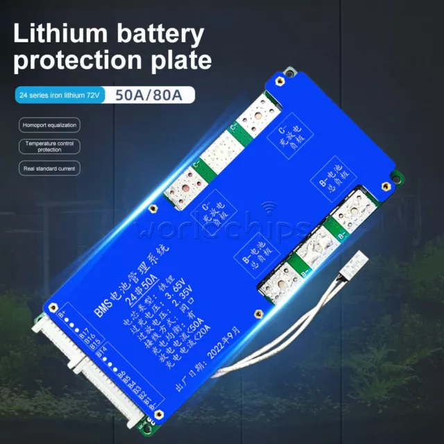 24S 72V 50A/80A Li-ion Battery Current Short Protection Board BMS PCB Board New