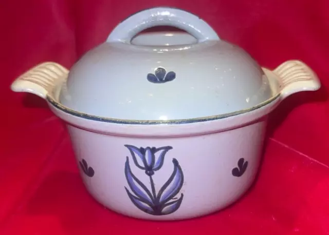 VTG Dru Enamel Cast Iron small aqua blue tulip #12 pot