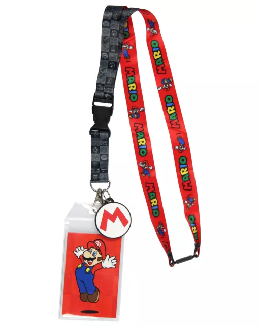 Nintendo Super Mario Lanyard ID Badge Holder Lanyard w/ Rubber Charm