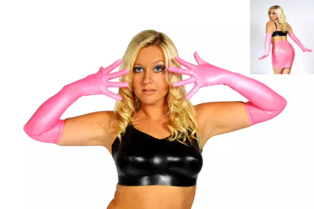 English Premium Male Female Pink Latex Rubber Shoulder Gloves XL- M