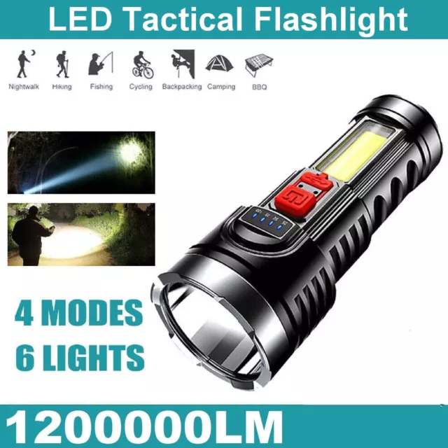 1/2x Super Bright 1200000LM Torch Led Flashlight USB Rechargeable Tactical Lamp