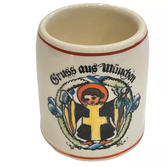 Vintage Gruss aus Munchen German Child’s Stein Mug Cup Tankard 3” Painted Munich