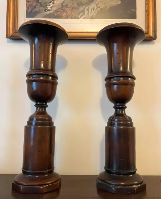 A Rare Pair Of Very Large Dutch Country House Wooden Walnut Tulip Vase's