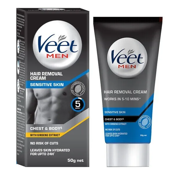Veet Hair Removal Cream for Men, Sensitive Skin, 50g (Blue) Smooth, Hydrating