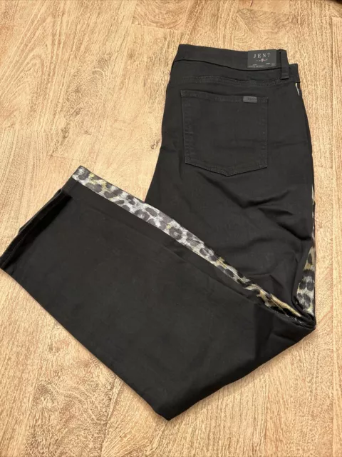 Jen7 by 7 for All Mankind Printed Ankle Skinny Jeans Black w/ Leopard Regular 8