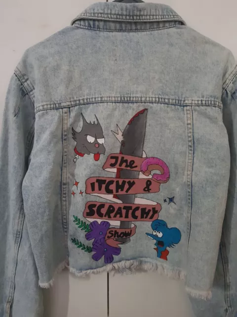 Hand Painted 'Itchy & Scratchy' Denim Jacket. The simpsons denim jacket.