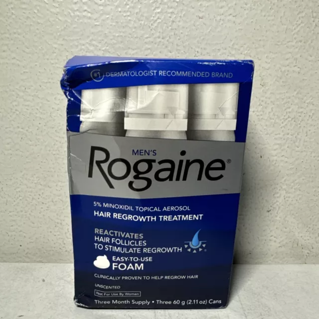 ROGAINE Men's 5% Minoxidil Foam Hair Regrowth Treatment 3 MONTH SUPPLY Brand New