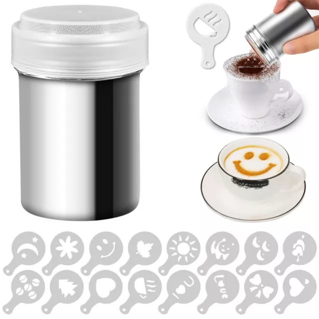 Stainless Steel Chocolate Shaker Duster Cappuccino Coffee Barista Stencil Shaker