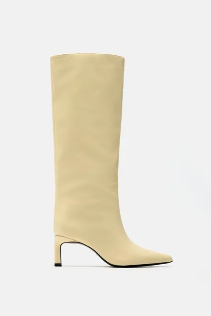 Zara knee high leather boots white cream blogger byfar toteme