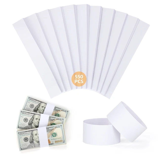 550 Pack Money Bands for Cash Self Adhesive Wrappers for Bills Blank W...