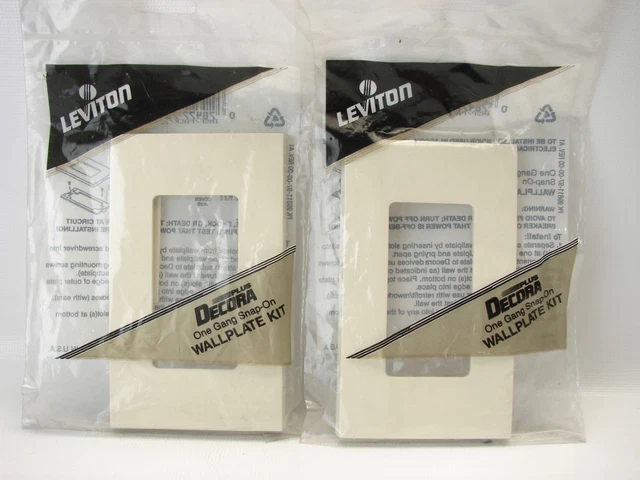 (2) New Leviton 80301-A  Almond 1-Gang Decora Screwless Wallplates Snap-On (t75)