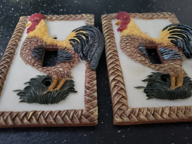 Two Vintage Rooster Resin LIGHT SWTICH