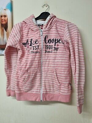 girls pink striped long sleeved zipped hoodie age 11-12 yrs by Lee Cooper