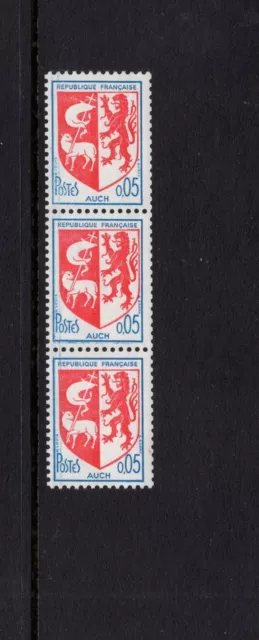 France 1966 5c Arms Auch, Standing Lion,  Coil Number Strip of 3   MNH SC 1142