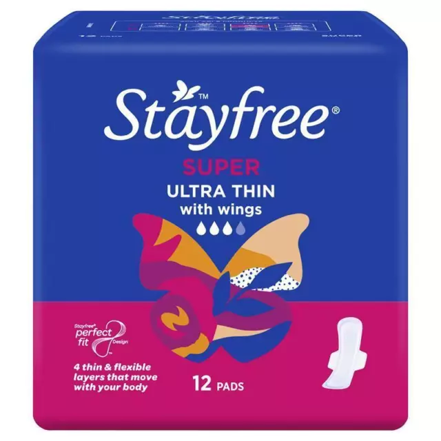 Stayfree Ultra Thin Super Sanitary Pads With Wings 12 Pack