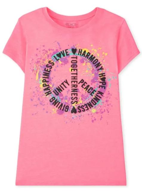 The Children's Place Girl's Peace Graphic T-Shirt Short Sleeve Pink Size S (5/6)