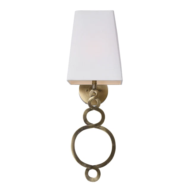 Infinity Curves Circles Brass Gold Wall Sconce White Shade 1 Light Twisted