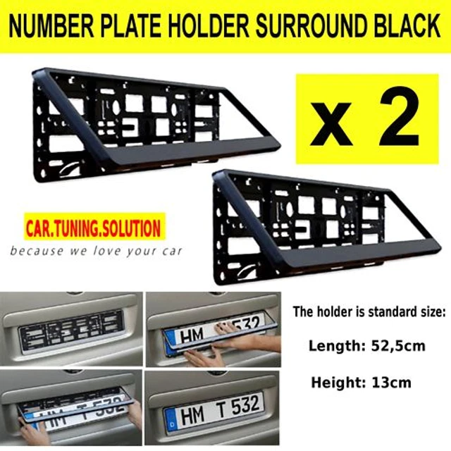 2-Pack Black Number Plate Holder Surrounds - Universal Fit For Any Car Or Caravan - ABS Plastic, Road Legal