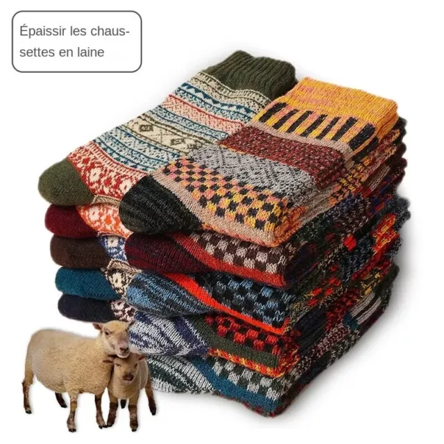 Chaussettes épaisses en laine de mouton Style rétro Chaudes Hiver Lot 5 paires