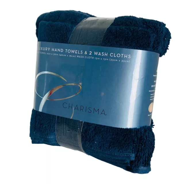 CHARISMA LUXURY MIDNIGHT Blue 4 Piece Bath Set 2 Hand Towels and 2  Washcloths $24.99 - PicClick