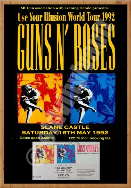 Guns N Roses Slane Castle Irlanda 1992 Poster Con Biglietto A4-A3-A2 Taglie