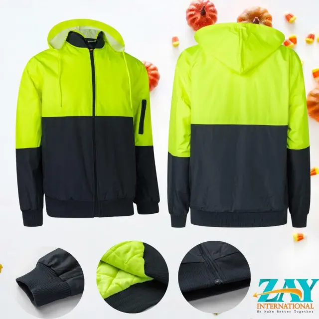 HI Vis Safety Fly Jacket Windproof Showerproof Work Wear Bomber Warm Winter Coat