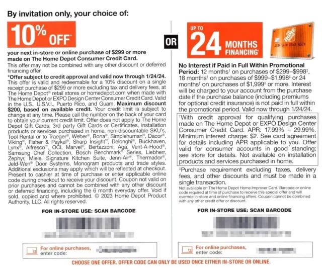 HOME DEPOT Coupon 10% Off Online / In Store OR 24 Months Financing, Exp 04/14/24