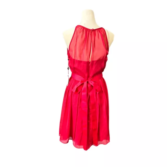 Adrianna Papell Women's Belted Chiffon Halter Dress Cherry Red Sz 10M NWT 2