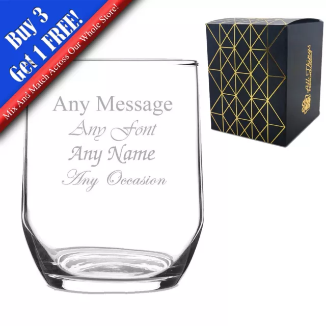 Personalised Engraved Sude Whisky Glass Stemless Gin Tumbler with Gift Box