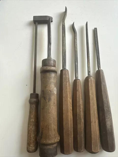 Lot 6x Vintage Holz Griff Werkzeug Oldtimer Restauration - Aus Werkstatt Auflöse