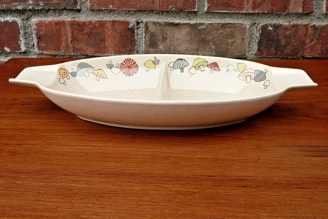 Vintage Franciscan Mushroom Woodlore Divided Serving Bowl Relish Veggie Dish