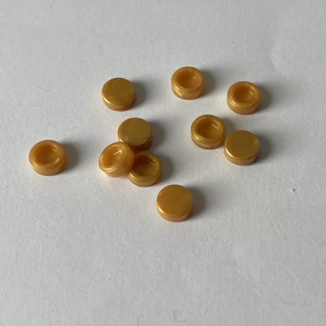 10 Lego Tile Round 1 x 1 Part No: 98138 Pearl Gold Dot/ Coin