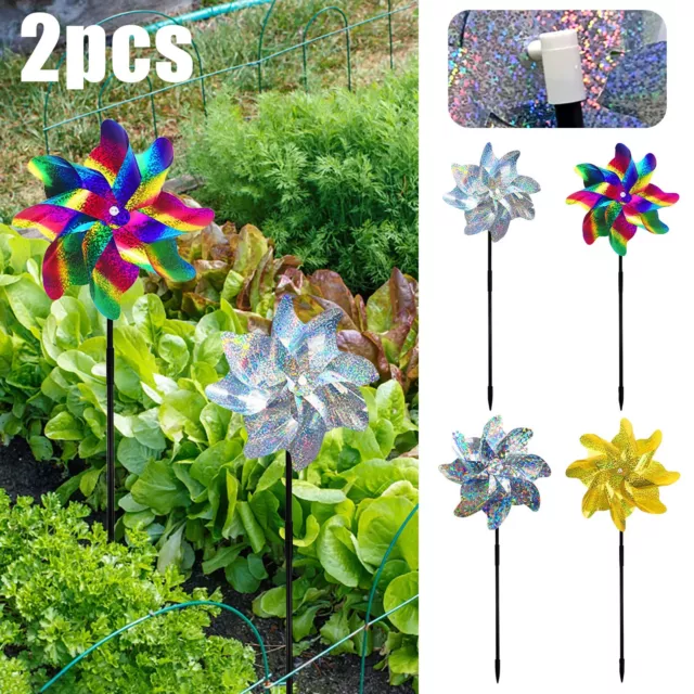 Reflective Pinwheels with Stakes,Extra Sparkly Pinwheel Scare Bird Windmills AU