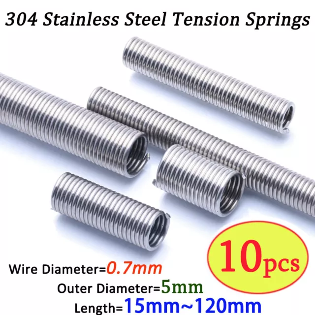 10PCS Tension Spring Steel Pipe Stainless Steel 0.7mm Wire Extension Spring
