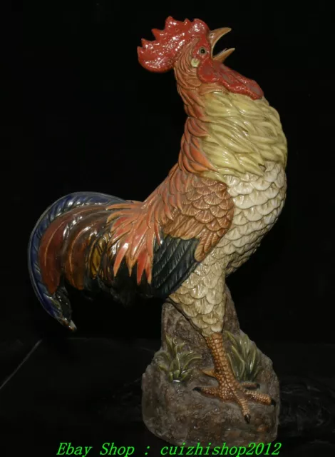 19" Old China Wucai Porcelain Fengshui 12 Zodiac Year Rooster Cock Animal Statue