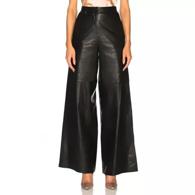 Formal Pant Real Lambskin Leather Women Festive Black Stylish Genuine Slim