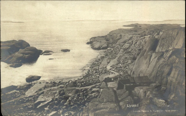 RPPC Lysekil Sweden rocky shore 1930 real photo postcard