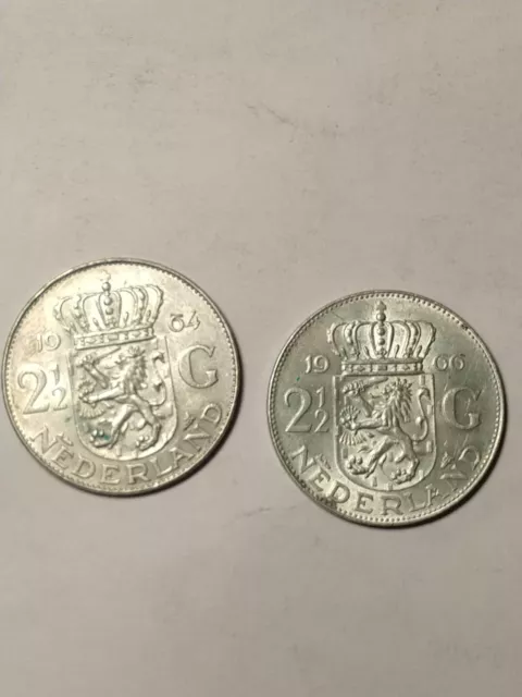 2x  2 1/2 Gulden = 1966 + 1964 ,Niederlande org. Silbermünzen -TOP-LOT-RAR- !