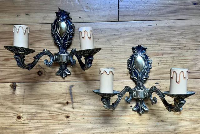 Pair Vintage Brass French Rococo Style Wall Lamp Lights Candle Sconces Retro C