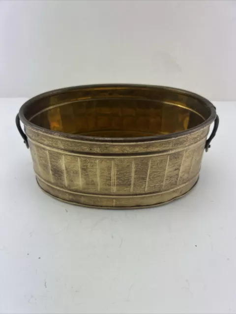 Vintage Solid Brass Tub Planter With handles 7.75''